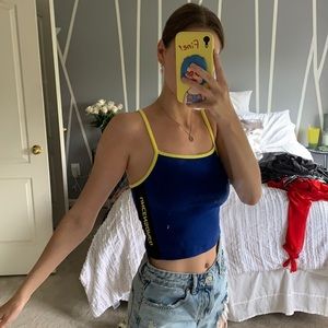 Blue and Yellow “uncensored” Crop Top